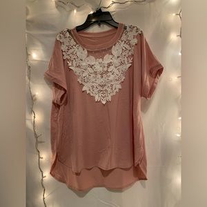 Pink Short Sleeve with Lace Details